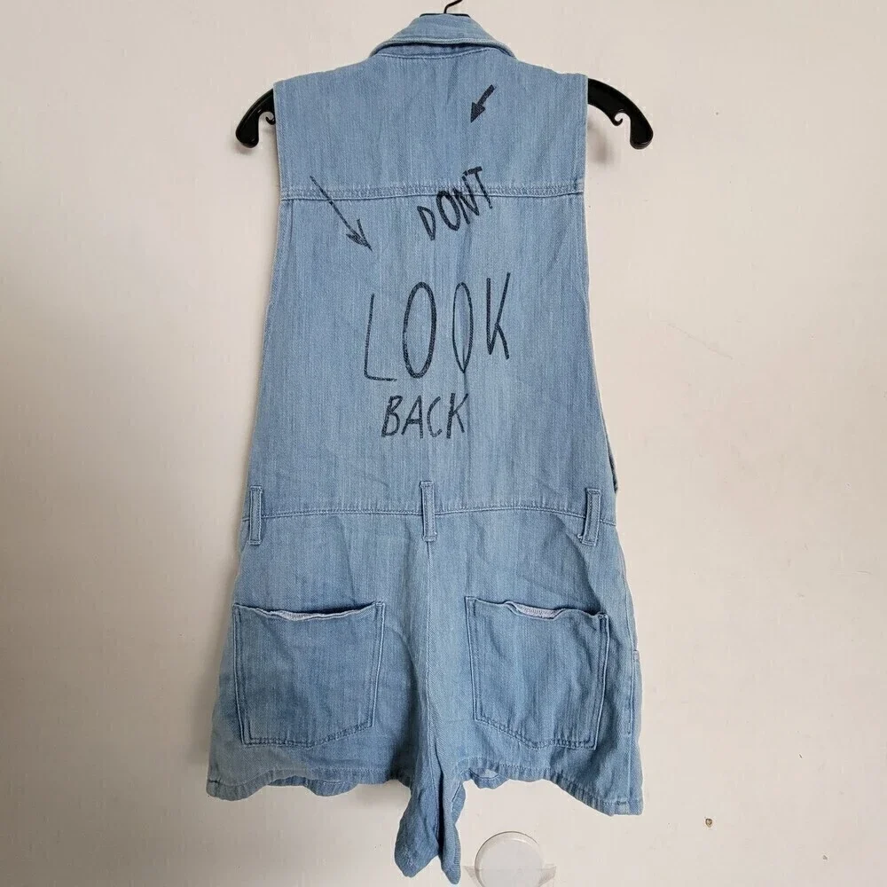 ZARA Limited Edition Sleeveless Blue Denim Romper Shorts Don't Look Back Small